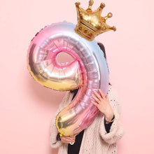 Load image into Gallery viewer, Luxury Gradient Modern 32inch Rainbow number Foil Balloons For Birthday party Decorations Kids Rose Ballons With Crown From 0-9 Numbers
