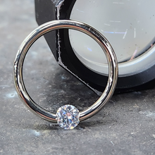 Load image into Gallery viewer, 16G 3/8 Solid 14k Yellow Gold 3mm Clear Cubic Zirconia Tension Captive Ring
