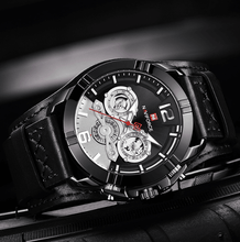 Load image into Gallery viewer, Men's Leather Waterproof Watch With Chronometers And Fluorescent Hands Excellent Design Perfect Gift