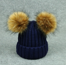 Load image into Gallery viewer, Modern Trend Children's Winter Toddler Baby Kids hat Cap With Two Double Pompom Ears Funny Hat