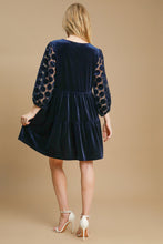 Load image into Gallery viewer, Dotted Lace Sleeve Tiered Velvet Mini Dress For Women – Vintage Velvet Dress, Lace Sleeve Mini Dress, Tiered Velvet Dress, Elegant Party Dress