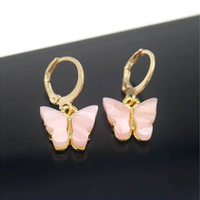 Load image into Gallery viewer, 14K Gold and Lab Created Opal Butterfly Drop Earring
