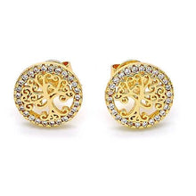 Load image into Gallery viewer, 14k Gold Filled High Polish Finish Crystal Tree of Life Stud Earrings