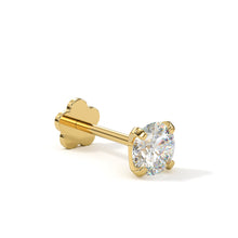 Load image into Gallery viewer, 14k Yellow Gold Flat Back Earring 20G 4mm CZ Floral Reversible