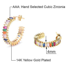 Load image into Gallery viewer, 14K Gold Plated Cubic Zirconia Multicolor Rainbow Round Hoop Stud Earrings