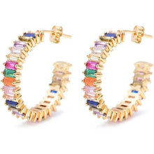 Load image into Gallery viewer, 14K Gold Plated Cubic Zirconia Multicolor Rainbow Round Hoop Stud Earrings