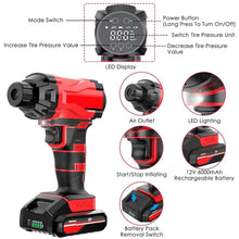 Load image into Gallery viewer, 150 PSI 12V Portable Cordless Tire Pump 6000mAh Rechargeable with LED Light