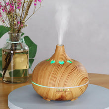Load image into Gallery viewer, Modern Heart Shapes Aromatherapy Diffuser 550ml With Remote Control Cool Mist Humidifier Ultrasonic Aroma Essential Oil Diffuser for Office Home Bedroom Living Room Study Yoga Spa - Wood Grain, 7 Colors LED Light