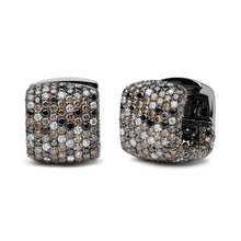 Load image into Gallery viewer, Black Rhodium Plated 18K White Gold 12 5/8 Cttw Multi Color Diamond Square Domed Huggie Hoop Earrings (Brown, Black, G-H Color, SI1-SI2 Clarity)