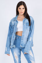 Load image into Gallery viewer, American Bazi Full Size Painted Back Distressed Jacket for Women Artistic and Edgy Style