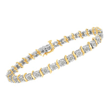 Load image into Gallery viewer, Two-Tone 10K Yellow Gold over .925 Sterling Silver 1.0 Cttw Diamond S-Curve Link Miracle-Set Tennis Bracelet (I-J Color, I3 Clarity) - 7"