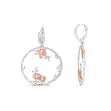 Load image into Gallery viewer, Rose Gold Plated .925 Sterling Silver 1/10 Cttw Diamond Floral Hoop Earrings (I-J Color, SI1-SI2 Clarity)