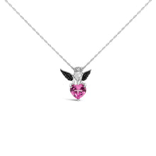 Load image into Gallery viewer, Sterling Silver Diamond Accent & Created Pink Sapphire Angel Heart Pendant Necklace