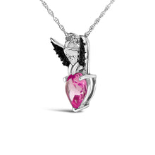 Load image into Gallery viewer, Sterling Silver Diamond Accent & Created Pink Sapphire Angel Heart Pendant Necklace