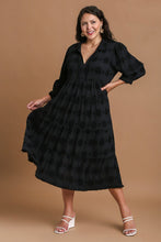 Load image into Gallery viewer, Black Full Size Solid Dotted Midi Dress Elegant Plus Size Fashion Women Dress
