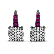 Load image into Gallery viewer, Black Rhodium Plated 18K White Gold 7/8 Cttw Round Diamond and Graduated Red Ruby Drop Earrings (F-G Color, VS1-VS2 Clarity)