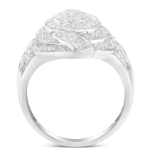 Load image into Gallery viewer, .925 Sterling Silver & 1-1/8 Cttw Diamond Marquise Shaped Cluster Triple Halo Knot Cocktail Fashion Ring (I-J Color, I2-I3 Clarity) - Size 6