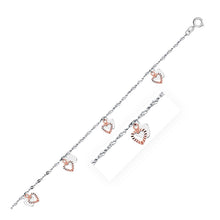 Load image into Gallery viewer, 14k White and Rose Gold Anklet with Dual Heart Charms