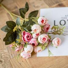 Load image into Gallery viewer, 15heads/1 bundle Silk Tea Roses Bride Bouquet for Christmas Home Wedding New Year Decoration Fake Artificial Flowers Home Decor