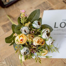 Load image into Gallery viewer, 15heads/1 bundle Silk Tea Roses Bride Bouquet for Christmas Home Wedding New Year Decoration Fake Artificial Flowers Home Decor