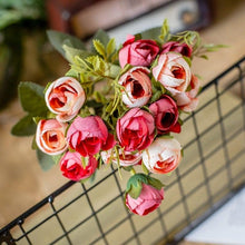 Load image into Gallery viewer, 15heads/1 bundle Silk Tea Roses Bride Bouquet for Christmas Home Wedding New Year Decoration Fake Artificial Flowers Home Decor