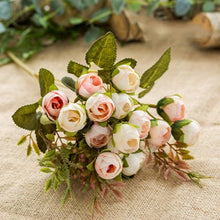 Load image into Gallery viewer, 15heads/1 bundle Silk Tea Roses Bride Bouquet for Christmas Home Wedding New Year Decoration Fake Artificial Flowers Home Decor
