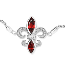 Load image into Gallery viewer, .925 Sterling Silver Marquise Garnet and Diamond Accent Lariat 4â€-10†Fleur De Lis Adjustable Bolo Bracelet (H-I Color, SI1-SI2 Clarity)