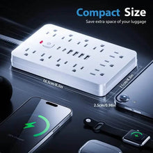 Load image into Gallery viewer, 17-in-1 Surge Protector Power Cord 5Ft Braided Flat Extension Cable with 6 USB Chargers, 2 USB C, 11 AC Power Outlets