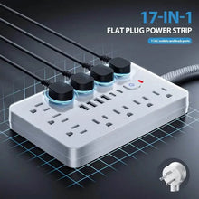 Load image into Gallery viewer, 17-in-1 Surge Protector Power Cord 5Ft Braided Flat Extension Cable with 6 USB Chargers, 2 USB C, 11 AC Power Outlets