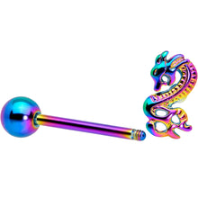 Load image into Gallery viewer, Rainbow Titanium Anodized 3-D Dragon Barbell Tongue Ring