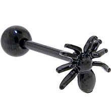 Load image into Gallery viewer, Black Titanium Anodized 3-D Spider Barbell Tongue Ring