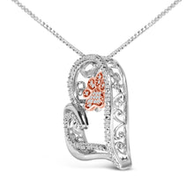 Load image into Gallery viewer, 14K Rose Gold Plated Sterling Silver 1/10 Cttw Diamond Paw & Heart Pendant Necklace