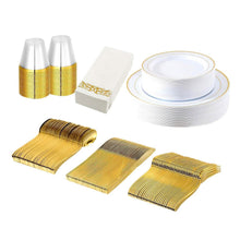 Load image into Gallery viewer, 175-Pieces: Disposable Gold Dinnerware Set
