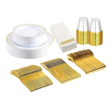 Load image into Gallery viewer, 175-Pieces: Disposable Gold Dinnerware Set