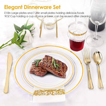 Load image into Gallery viewer, 175-Pieces: Disposable Gold Dinnerware Set