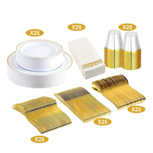 Load image into Gallery viewer, 175-Pieces: Disposable Gold Dinnerware Set