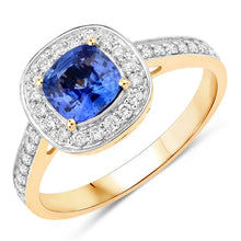 Load image into Gallery viewer, 1.31 Carat Genuine Blue Sapphire and White Diamond 18K Yellow Gold Ring