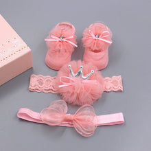 Load image into Gallery viewer, Flower Baby Girl Headband Socks Set Shoes With Crown Bows Newborn Headbands For Girls Turban Baby Hair Accessories
