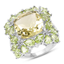 Load image into Gallery viewer, 9.38 Carat Genuine Lemon Quartz & Peridot .925 Sterling Silver Ring