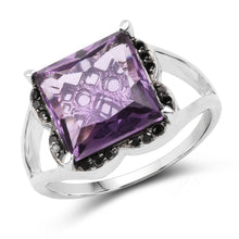 Load image into Gallery viewer, 4.58 Carat Genuine Amethyst & Black Diamond .925 Sterling Silver Ring