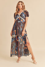 Load image into Gallery viewer, Lace Detail Slit Geometric Print Short Sleeve Comfortable Maxi Dress For Women, Elegant Lace, Alluring Slit, Sophisticated Geometric Print for Casual & Dressy Occasions