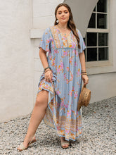 Load image into Gallery viewer, Pink Purple Plus Size Printed Flutter Sleeve Maxi Dress Elegant & Flowy Dress Unique Design