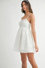 Load image into Gallery viewer, Eyelet Lace Babydoll Mini Cami Dress – Feminine Eyelet Lace Dress, Fluttering, Bohemian Babydoll Silhouette, Breezy Summer Dress, Casual Day Out Dress