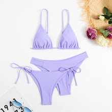 Load image into Gallery viewer, Essential Edge 3-Piece Bikini Set for Women – Solid Color High-Cut Triangle Top Two-Style Bottoms with Side Lace-Up Design & Quick-Drying Comfort – Versatile Women's Swimwear for Summer Pool Beach & Travel