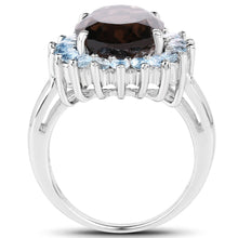 Load image into Gallery viewer, 6.79 Carat Genuine Smoky Quartz & Blue Topaz .925 Sterling Silver Ring