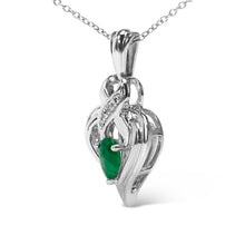 Load image into Gallery viewer, .925 Sterling Silver 6x4mm Pear Emerald and Diamond Accent Heart Pendant Necklace (H-I Color, SI1-SI2 Clarity) - 18 Inches