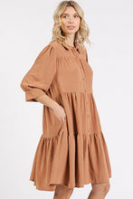 Load image into Gallery viewer, Button Detail Collared Neck Tiered Shirt Dress – Sophisticated and Versatile Dress with Classic Button Details and Flattering Tiered Silhouette