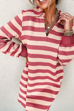 Load image into Gallery viewer, Classic Contrast Black Striped Collar Long Sleeve Mini Dress Stylish & Trendy Casual Dress for Women