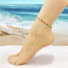 Load image into Gallery viewer, 18k Gold Filled High Polish Finish Gold And Multi Color Dark Crystal Baguette Anklet