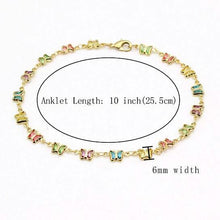 Load image into Gallery viewer, 18k Gold Filled High Polish Finish Multi Color Crystal Butterfly Ankle Bracelet
